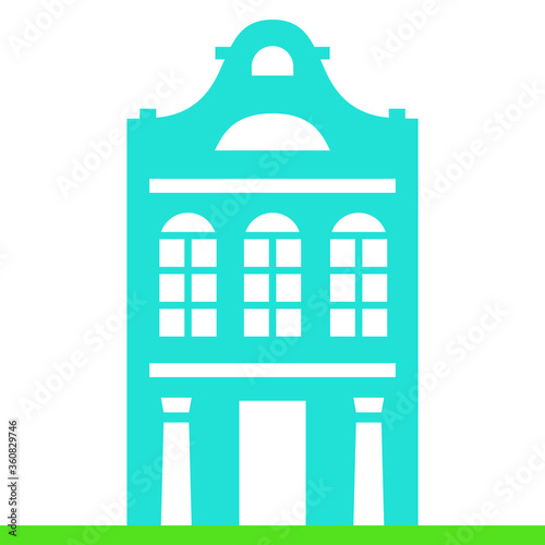Fototapeta Naklejka Na Ścianę i Meble -  Vector dutch house for concept design. Facade of house in the traditional Dutch style. Amsterdam old building cartoon facade. Traditional architecture of Netherlands. Colorful isolated illustration.