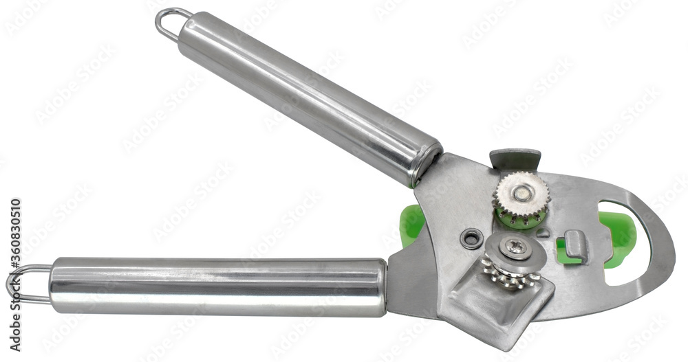 Can opener equipment for opening cans isolated on white Can opener equipment for opening cans isolated on white