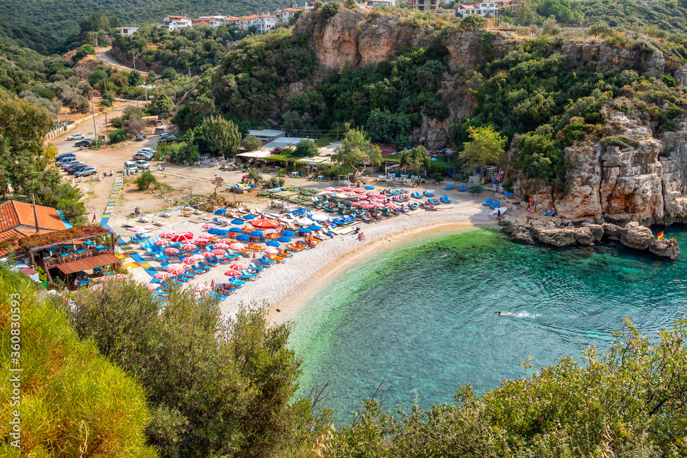 Beach at Mediterranean sea in Kas town, Turkey