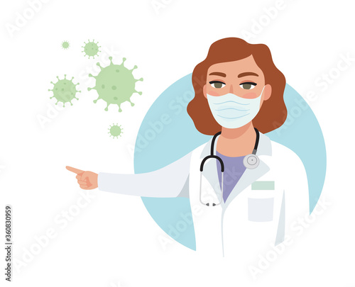 Coronavirus COVID-19 outbreak. Female Doctor epidemiologist fighting to contain the virus. Quarantine, hospital treatment, health care system overwhelm.