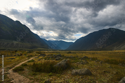 Landscapes of the Altai Mountains, the path to the UCHAR waterfall