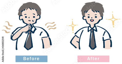 体臭くさい男性　ビフォーアフター　イラスト