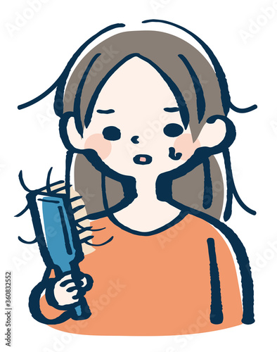 抜け毛　気にする　女性　イラスト