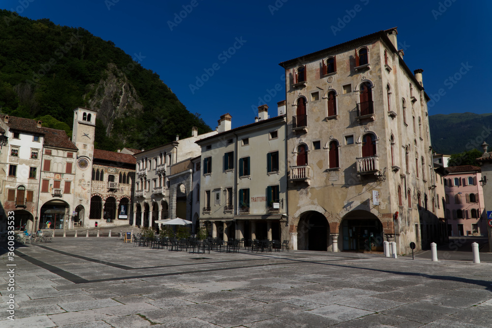Italy, Vittorio Veneto, view of the Flaminio square in the Serravalle neighboord