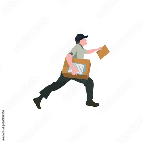 The postman carries letters, parcels. Illustration with the inscription mail.