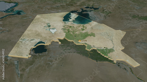 Karakalpakstan, Uzbekistan - extruded with capital. Satellite photo