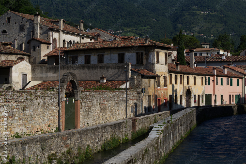 Italy, Vittorio Veneto, view Serravalle neighboord and its water channels Italy, Vittorio Veneto, view Serravalle neighboord and its water channels