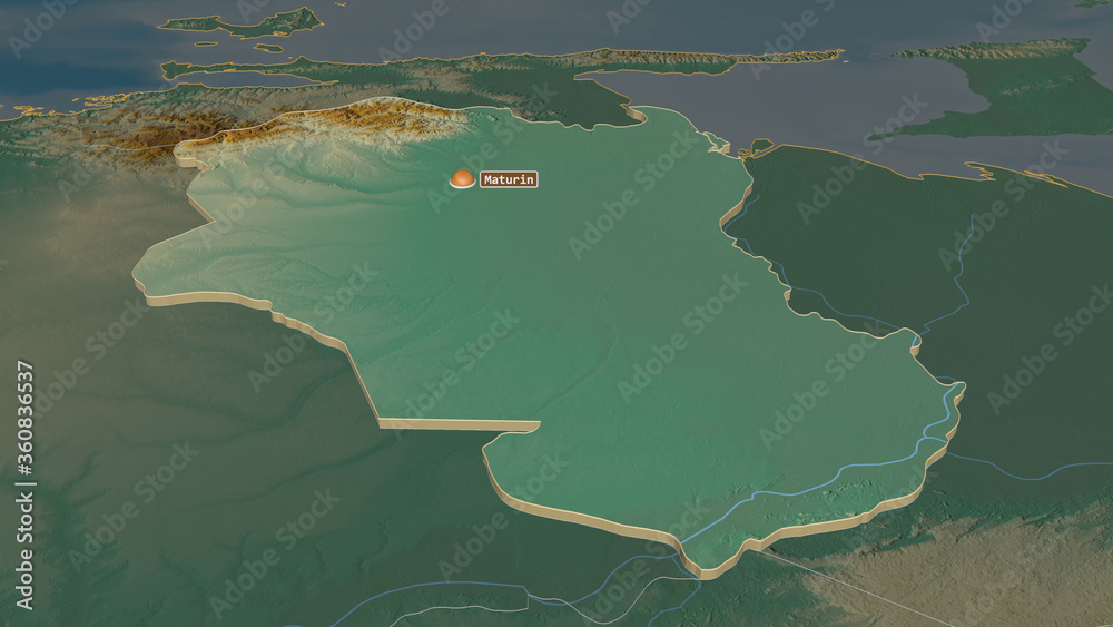 Monagas, Venezuela - extruded with capital. Relief Monagas, Venezuela - extruded with capital. Relief