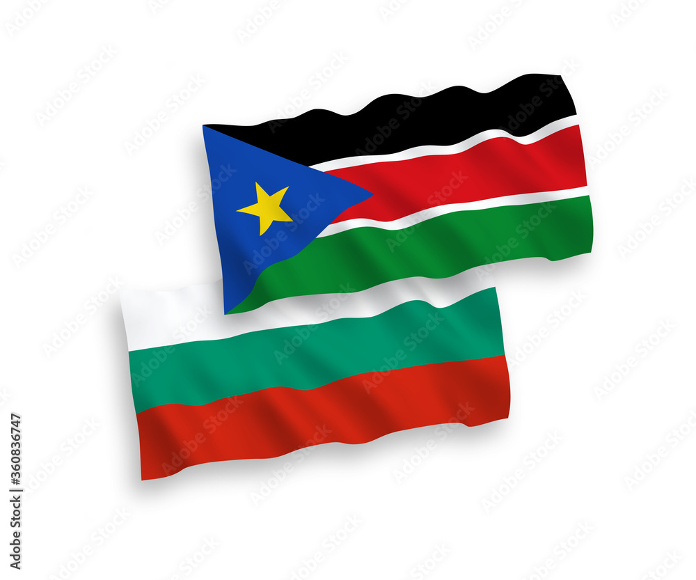 Flags of Republic of South Sudan and Bulgaria on a white background
