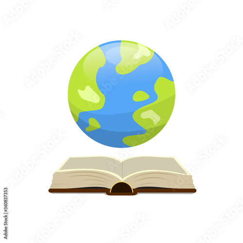 Illustration of an open book and the earth above it