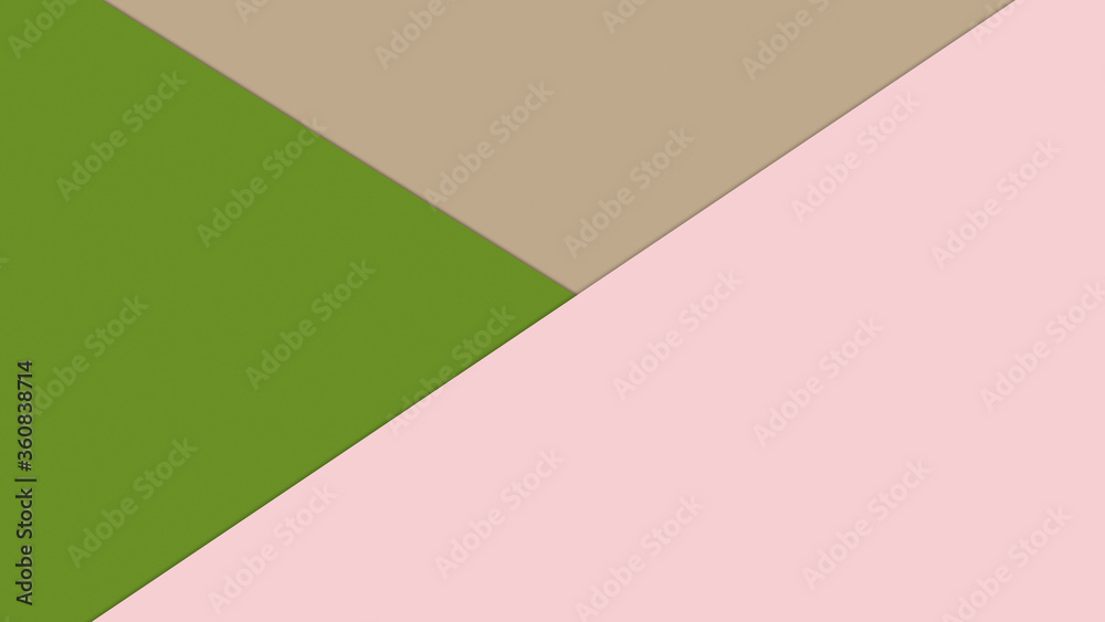 Abstract geometric banner. Paper sheets green, pink, beige.