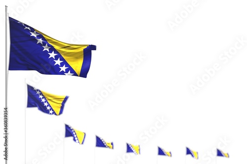pretty any occasion flag 3d illustration. - Bosnia and Herzegovina isolated flags placed diagonal, picture with bokeh and space for content