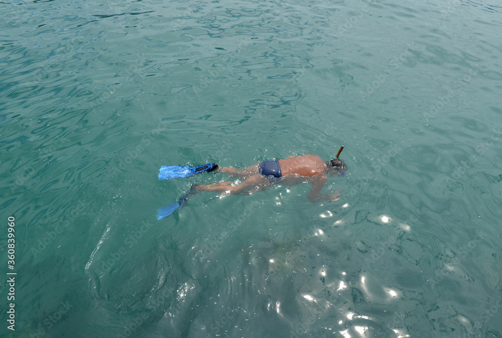 Snorkeler with mask and snorkel