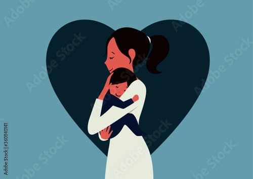 mom comforting daughter  cartoon