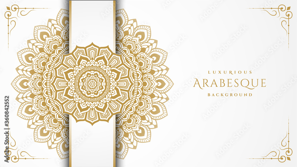 Luxurious white arabesque background with gold mandala style art vector