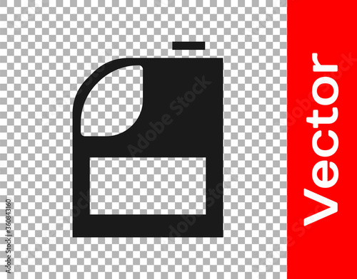 Black Canister for motor machine oil icon isolated on transparent background. Oil gallon. Oil change service and repair. Engine oil sign.  Vector Illustration