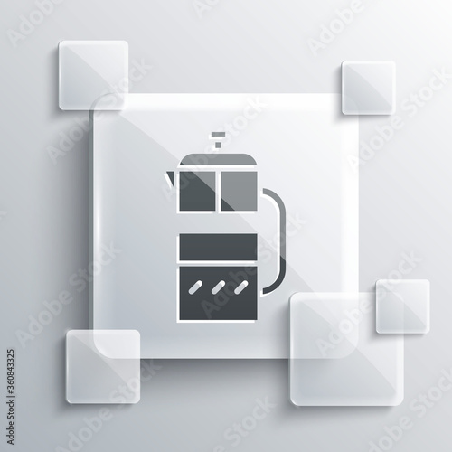 Grey French press icon isolated on grey background. Square glass panels. Vector Illustration