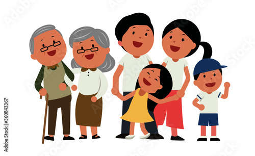 family member stand together cartoon