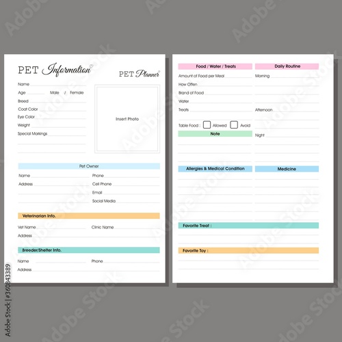 pet information planner page