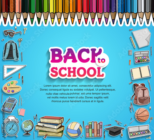 Back to School vector design with colorful education element. vector illustration for first day school celebration