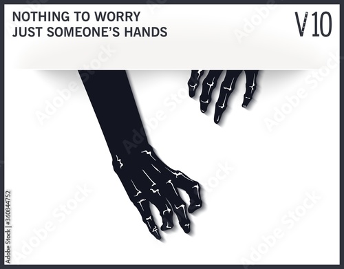 Graphic template with two mystical and scary hands from the slit. Modern style mock-up. Vector design elements