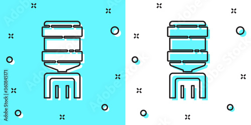 Black line Water cooler for office and home icon isolated on green and white background. Water dispenser. Bottle office, plastic and liquid. Random dynamic shapes. Vector Illustration