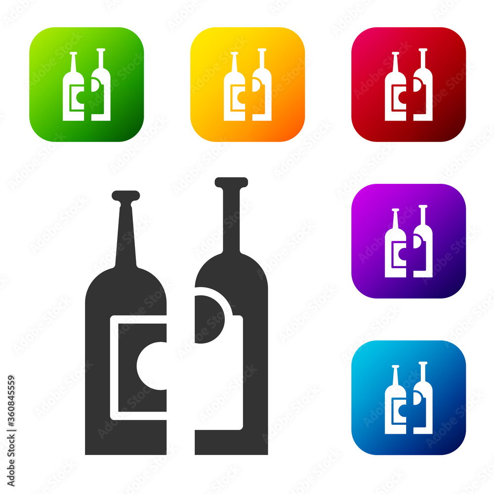 Black Bottles of wine icon isolated on white background. Set icons in color square buttons. Vector Illustration Black Bottles of wine icon isolated on white background. Set icons in color square buttons. Vector Illustration