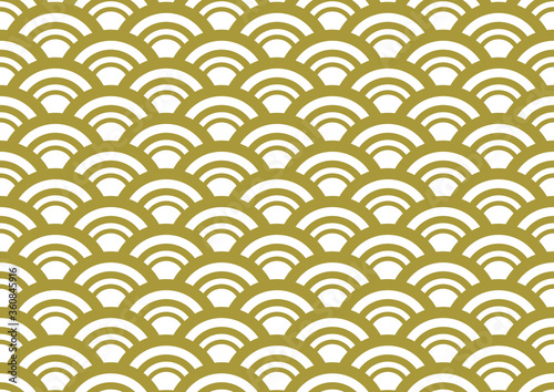 青海波の金色系和柄パターン 線幅の変化する大きめの模様