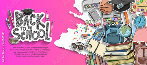 Back to School vector design with colorful education element. vector illustration for first day school celebration
