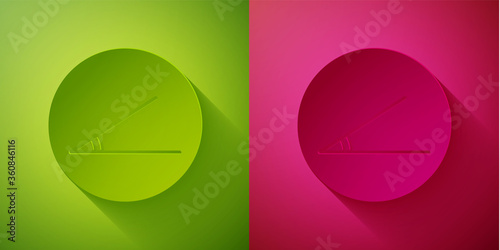 Paper cut Acute angle of 45 degrees icon isolated on green and pink background. Paper art style. Vector Illustration