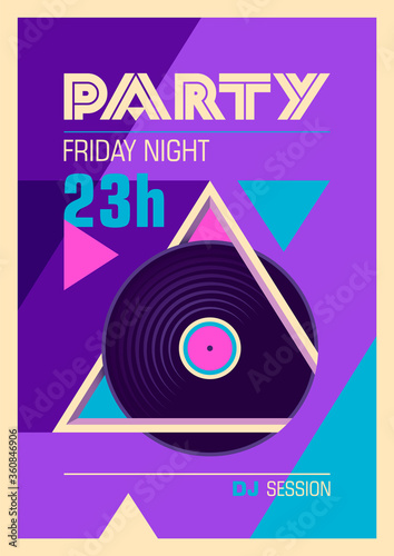 Colorful party poster design in retro style.. Vector illustration.