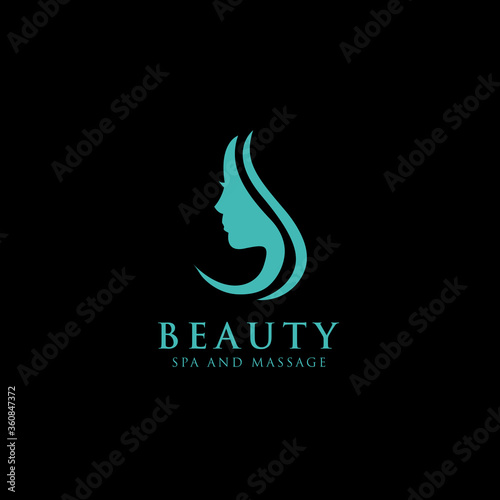 Beautiful Woman face with Long Hair silhouette logo design inspiration