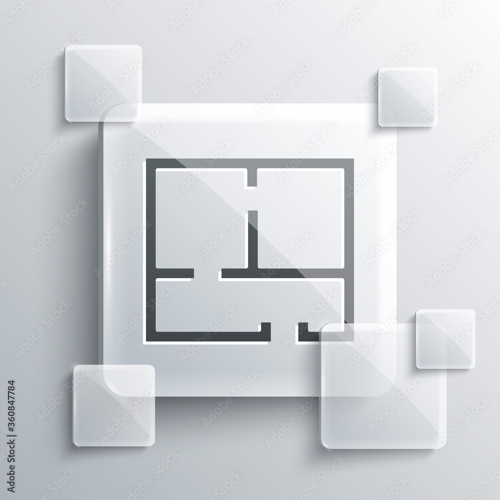 Grey House plan icon isolated on grey background. Square glass panels. Vector Illustration Grey House plan icon isolated on grey background. Square glass panels. Vector Illustration