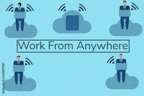 Business Concept.The Businessman using cloud technology to access from anywhere and work from anywhere.