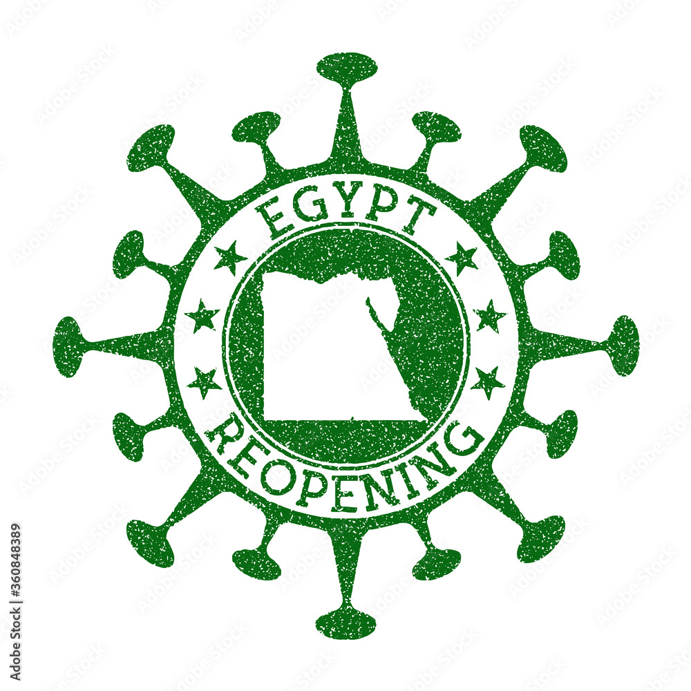 Egypt Reopening Stamp. Green round badge of country with map of Egypt. Country opening after lockdown. Vector illustration.