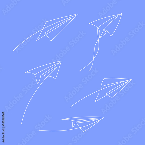 Paper plane continuous line vector illustration - airplane silhouette made with one single line art style.