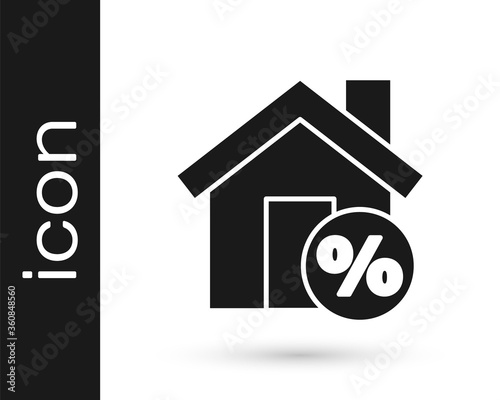 Grey House with percant discount tag icon isolated on white background. House percentage sign price. Real estate home.  Vector Illustration