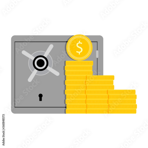 Safe closed with golden money coins