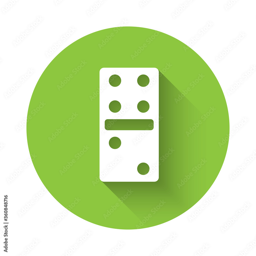 White Domino icon isolated with long shadow. Green circle button. Vector Illustration White Domino icon isolated with long shadow. Green circle button. Vector Illustration