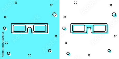 Black line  cinema glasses icon isolated on green and white background. Random dynamic shapes. Vector Illustration