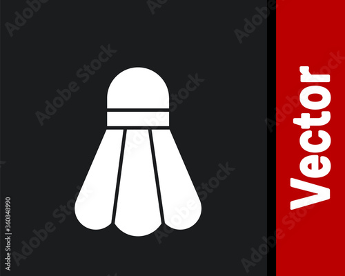 White Badminton shuttlecock icon isolated on black background. Sport equipment.  Vector Illustration