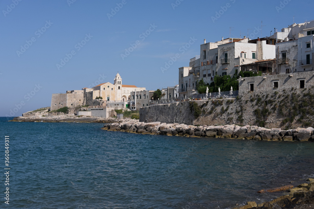 Panoramic view of old town of Vieste, Gargano peninsula, Apulia region, South of Italy