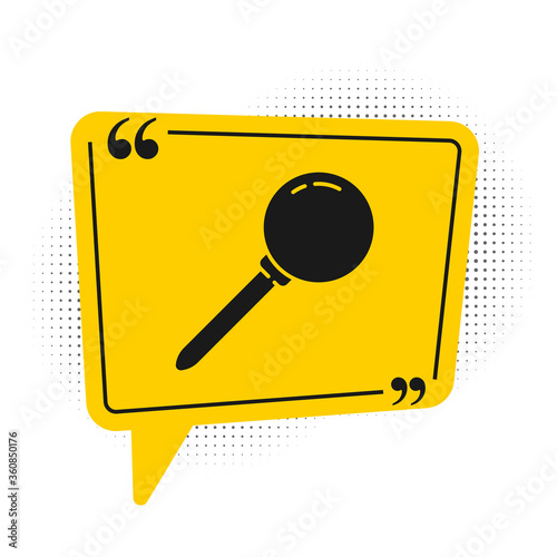 Black Push pin icon isolated on white background. Thumbtacks sign. Yellow speech bubble symbol. Vector Illustration