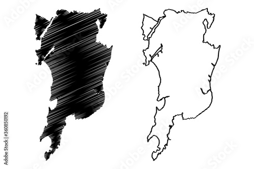 Mumbai City (Republic of India, Maharashtra State) map vector illustration, scribble sketch City of Bombay map