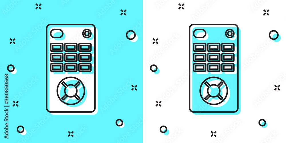 Black line Remote control icon isolated on green and white background. Random dynamic shapes. Vector Illustration Black line Remote control icon isolated on green and white background. Random dynamic shapes. Vector Illustration