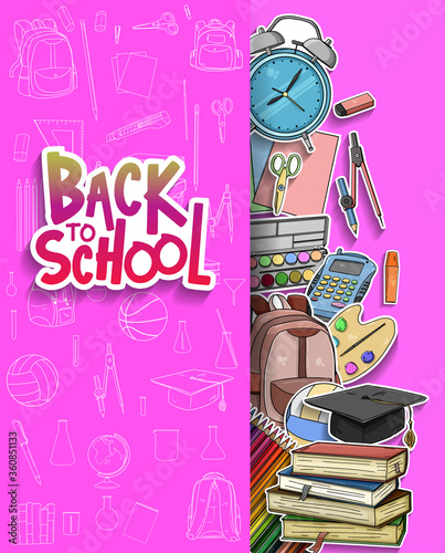 Back to School vector design with colorful education element. vector illustration for first day school celebration