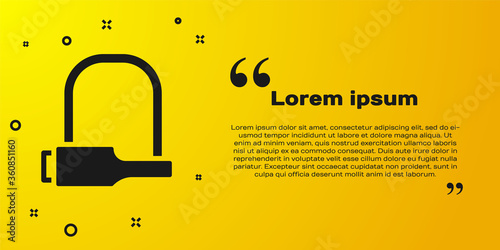 Black Bicycle lock U shaped industrial icon isolated on yellow background.  Vector Illustration