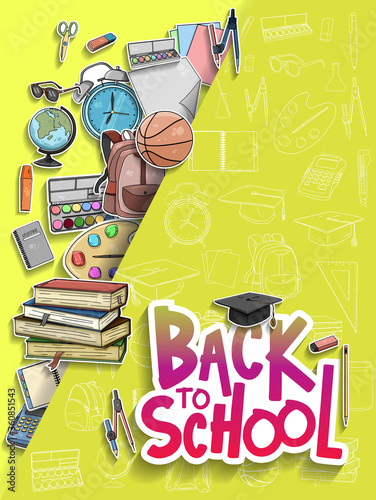 Back to School vector design with colorful education element. vector illustration for first day school celebration