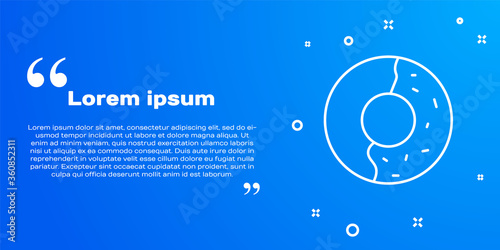 White line Donut with sweet glaze icon isolated on blue background.  Vector Illustration