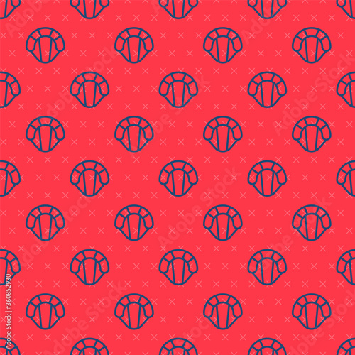 Blue line Parachute icon isolated seamless pattern on red background. Extreme sport. Sport equipment.  Vector Illustration